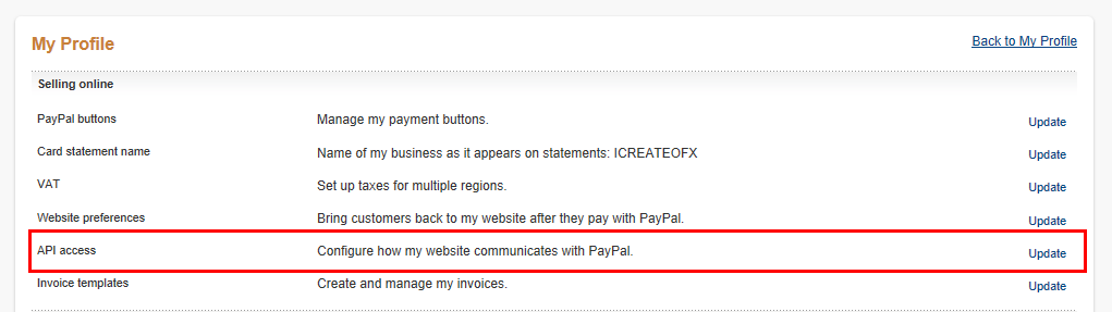PayPal API access