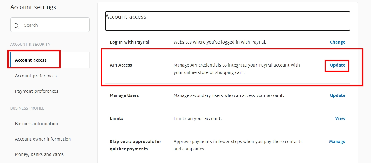 Paypal API Access