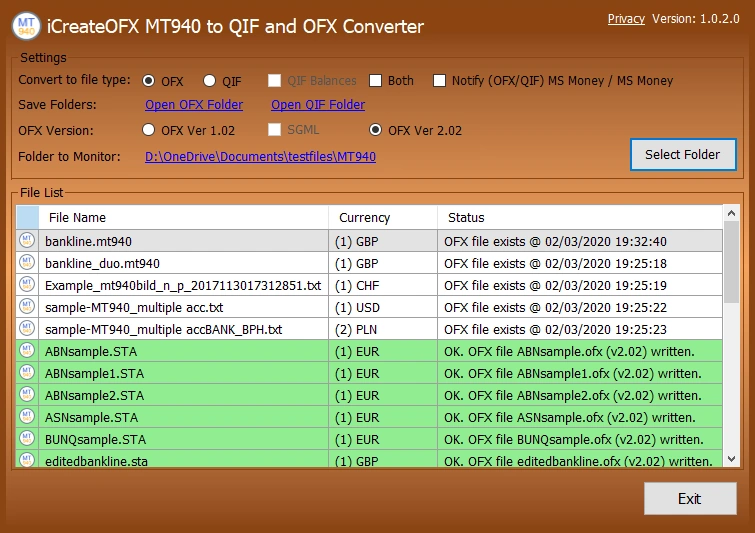 iCreateOFX MT940 to QIF and OFX